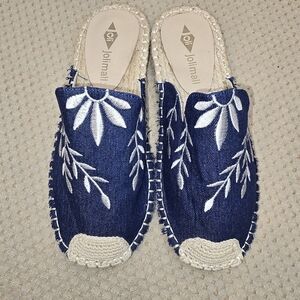 Jolimall Women Slip on Denim  Woven Embroidered Flat Slides Size 8 Blue